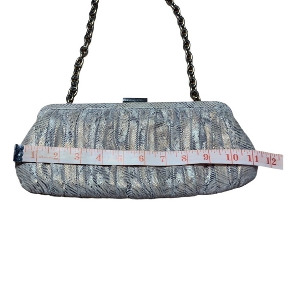 DANIER LEATHER 100% Genuine Leather Snakeskin Print Pleated Clutch Evening Bag - Picture 5 of 8